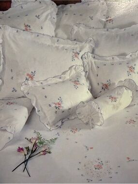 Reflections Battenburg Lace Bouquet embroidered  Duvet cover and shams set.